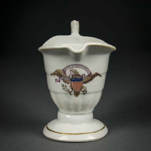 Helmet-Shaped Creamer with the Seal of the United States and the Motto “DONT GIVE UP THE SHIP&quot;