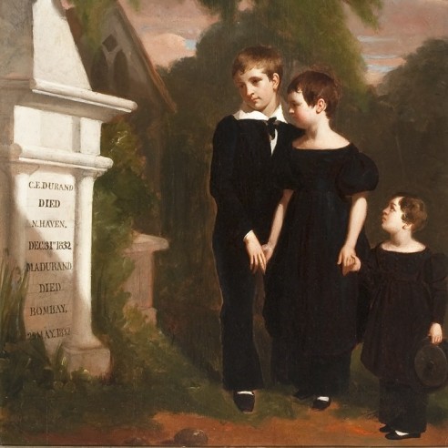 GEORGE WHITING FLAGG (1816–1897), "The Durand Children," 1833. Oil on wood panel, 31 x 24 7/8 in. (detail).