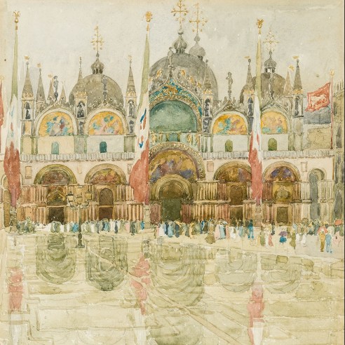 MAURICE BRAZIL PRENDERGAST (1859–1924), "St. Mark’s, Venice," 1898. Watercolor on paper, 14 7/8 x 11 3/4 in. (detail).