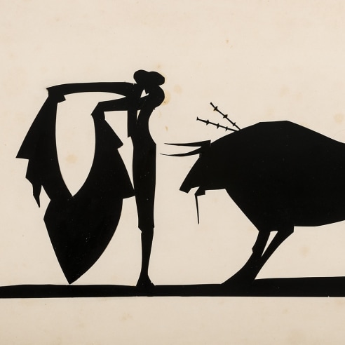 Hunt Diederich (1884–1953), "Matador and Bull." Paper cutout, 9 x 11 3/8 in. (sight).