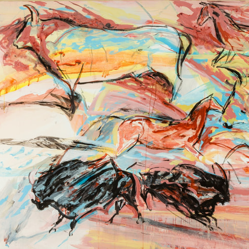 Elaine de Kooning (1920–1989), "Cave #27," 1984. Acrylic on board mounted to linen, 56 x 72 in. (detail).