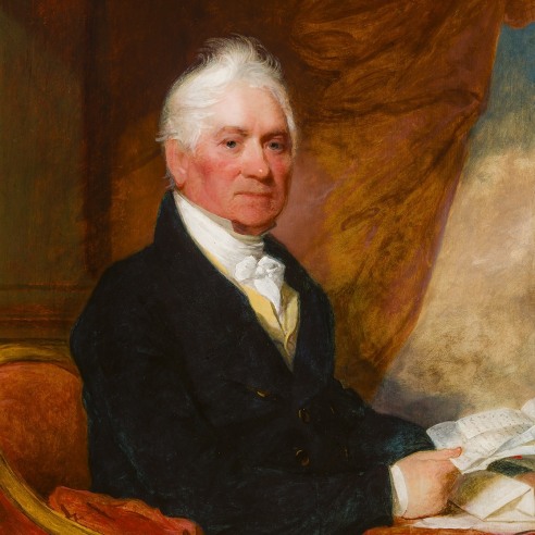 GILBERT CHARLES STUART (1755–1828), "Portrait of Barney Smith," c. 1825. Oil on wood panel, 39 x 29 1/4 in. (detail).