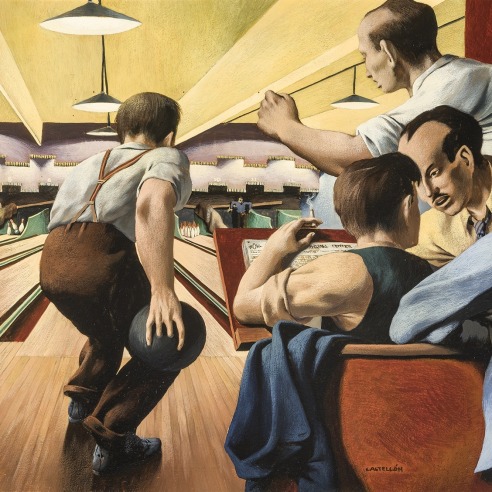 FEDERICO CASTELLÓN (1914–1971), Bowling Night  Oil on board, 19 x 24 in. 