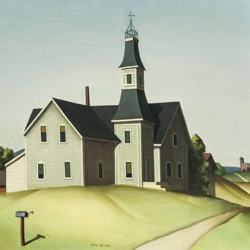 PAUL SAMPLE (1896–1974), "Church in Evansville (Schoolhouse)," 1934. Oil on canvas, 24 x 28 in. (detail).
