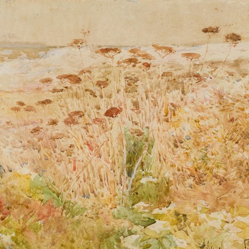 CHILDE HASSAM (1859–1935), "Isles of Shoals," 1890. Watercolor on paper, 13 3/4 x 19 3/4 in. (detail).