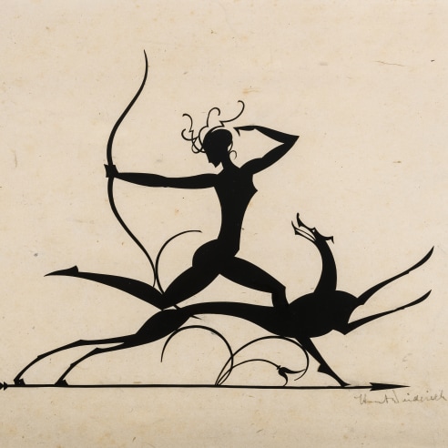 Hunt Diederich (1884–1953), "Diana with Hound," paper cutout, 9 1/2 x 12 in. (sight)
