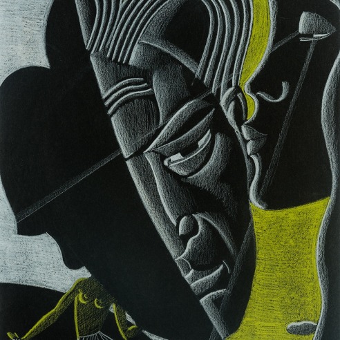 Winold Reiss (1886–1953), "Untitled (Male and Female Faces, a Study)." Pastel on black paper, 11 7/8 x 8 7/8 in. (detail).