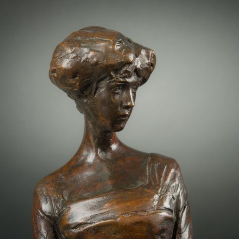 PRINCE PAUL PETROVITCH TROUBETZKOY (1866–1938), "Mrs. Harry Payne Whitney (Gertrude Vanderbilt)," 1910. Bronze, 21 1/4 x 7 1/4 x 12 3/8 in. (detail).
