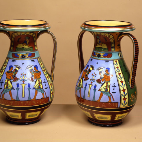 Pair Two-Handled Vases with Egyptian Decoration