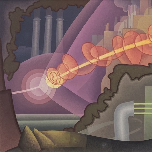 RAYMOND JONSON (1891–1982), "City Forces," 1932. Oil on canvas, 37 x 68 in. (detail).