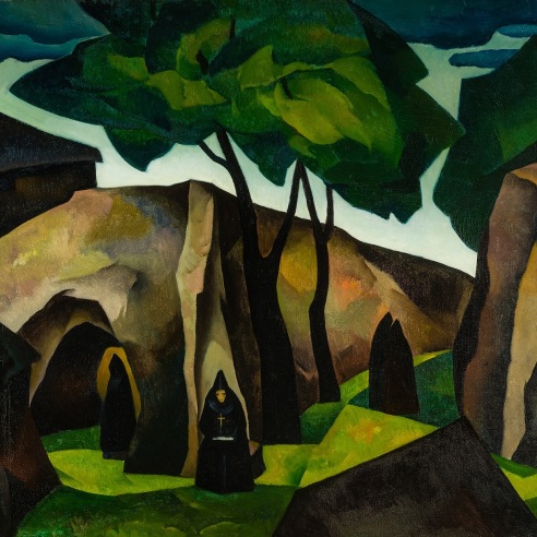  WILLIAM S. SCHWARTZ (1896–1977), "The Old Monastery Wall," 1927. Oil on canvas, 30 x 36 in. (detail).
