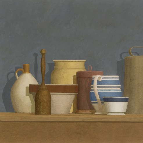 William Bailey (1930–2020), "Still Life—Niccone," 1982. Casein on paper, 13 1/2 x 18 in. (detail).