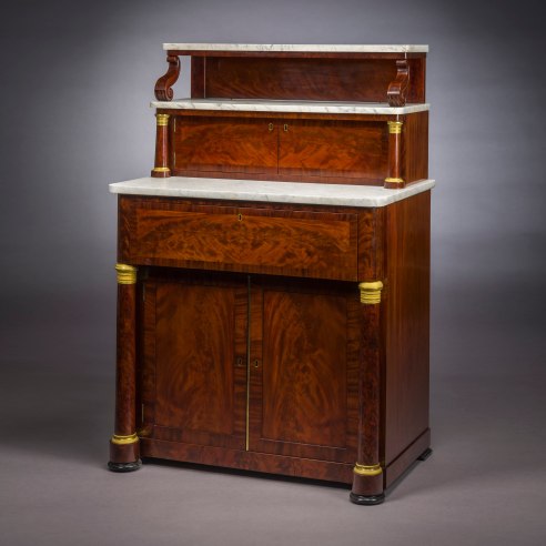 Butler’s Desk and Etagére, about 1825. New York, possibly by Duncan Phyfe. Mahogany, with ormolu mounts, marble, and brass. 54 in. high, 36 5/8 in. wide, 23 5/8 in. deep