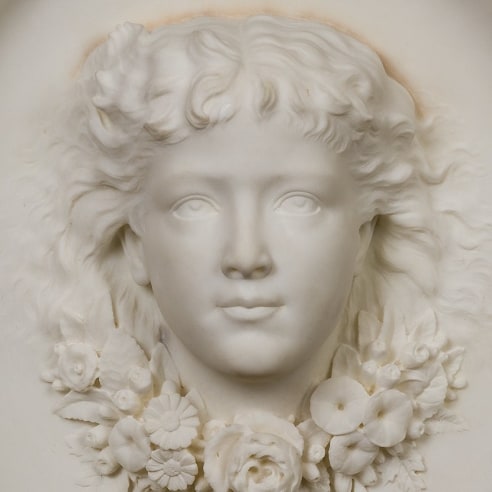 JAMES STANLEY CONNOR (1857–1904), "Spring (Morning Glory)," 1886. Marble, 19 1/2 x 17 1/2 in. (oval) (detail).
