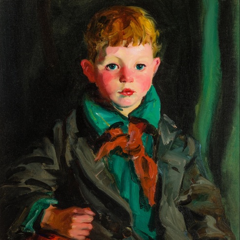 ROBERT HENRI (1865–1929), "Portrait of Michael MacNamara (Boy in Green Shirt)," 1925. Oil on canvas, 24 x 20 in. (detail).