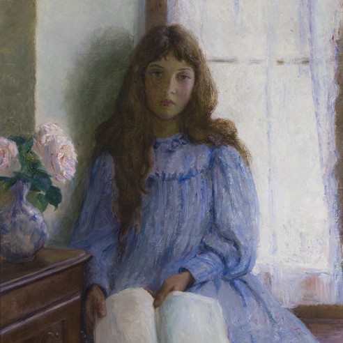LILLA CABOT PERRY (1848–1933), "Un Jour de Pluie," 1896. Oil on canvas, 55 x 29 3/4 in. (detail).