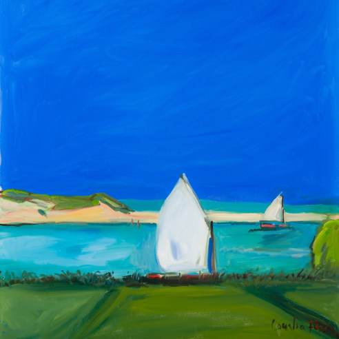 Cornelia Foss (b. 1931), "Two Sailboats," 2016. Oil on canvas, 60 x 48 in. (detail).