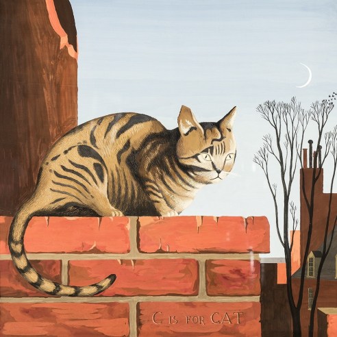 THOMAS FRANSIOLI (1906–1997), "C Is for Cat," 1950. Oil on canvas, 15 x 18 3/4 in. (detail)