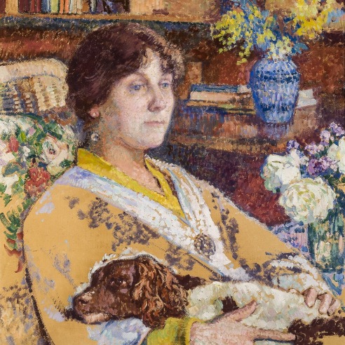 THÉO VAN RYSSELBERGHE (Belgian, 1862–1926), Portrait of Laure Flé, 1913. Oil on paper board, 27 x 23 3/4 in. (detail).