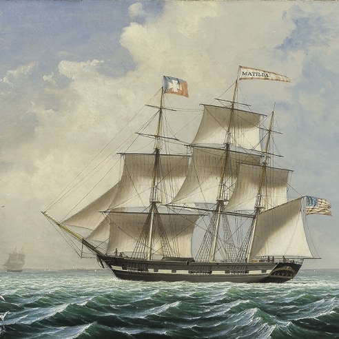 FITZ HENRY LANE (1805–1864), "The 'Matilda' under Sail," 1851. Oil on canvas, 21 1/2 x 30 1/2 in. (detail).