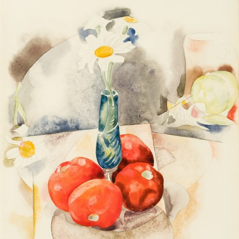 CHARLES DEMUTH (1883–1935), "Daisies and Tomatoes," 1925. Watercolor and gouache on paper, 13 3/4 x 11 3/4 in. (detail).