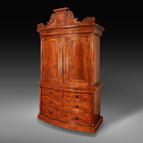 Neo-Classical Linen Press, about 1825–28. Boston, likely under the supervision of Thomas Seymour (1771–1848). Mahogany, with brass hinges and keyhole escutcheons, 96 3/4 in. high, 55 1/4 in. wide, 24 1/2 in. deep