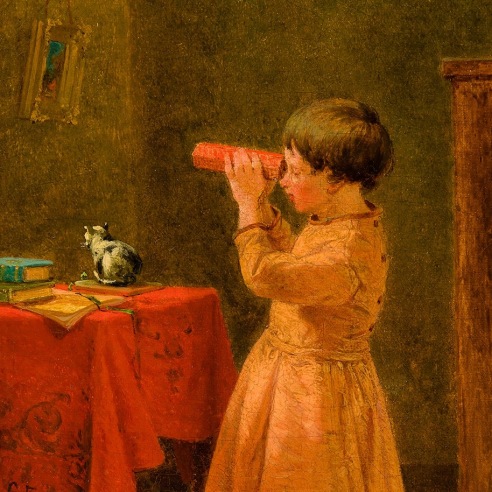 CHARLES FELIX BLAUVELT (1824–1900), "Child with Kaleidoscope," 1871. Oil on canvas, 12 1/16 x 9 3 /16 in. (detail).