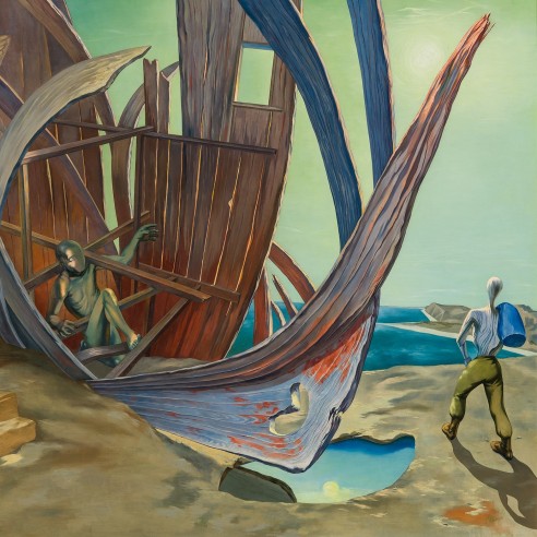 O. LOUIS GUGLIELMI (1906–1956), "An Odyssey for Moderns," 1942–43. Oil on canvas, 24 x 30 in. (detail).