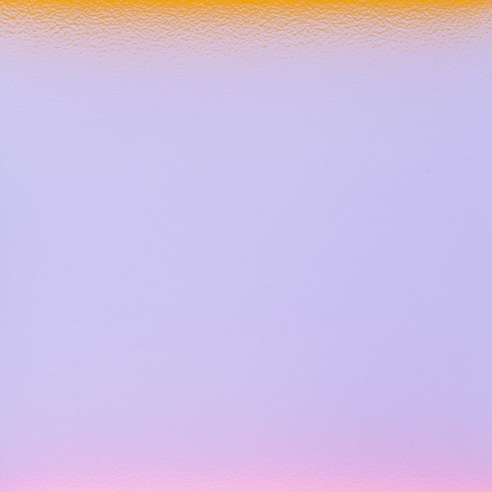 a colorfield painting by Stanley Twardowicz done with an airbrush showing a luminous band of orange blending into a large dominant field of lilac into a field of pink at the bottom