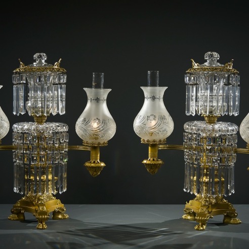 Pair Double Argand Lamps