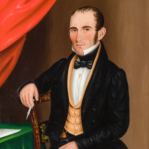 JOHN BRADLEY (1801–circa 1847), "Portrait of Mr. Abraham Cole Totten," 1834. Oil on canvas, 33 x 27 in. (detail).