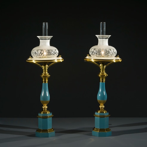 Pair Blue Tole Sinumbra Lamps