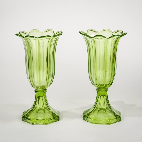 Pair Apple Green Tulip Vases