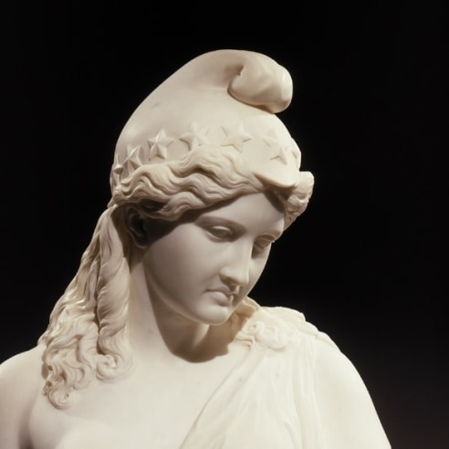 JAMES HENRY HASELTINE (1833–1907), America Honoring Her Fallen Brave, 1867. Marble bust, 29 1/2 in. high (detail).