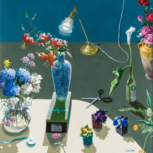 Paul Wonner (1920–2008), "Tabletop Still Life," 1988. Oil on canvas, 72 x 48 in. (detail).