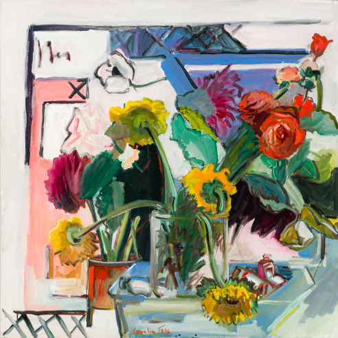 Cornelia Foss (b. 1931), "In the Studio," 2025. Oil on canvas, 36 x 36 in.