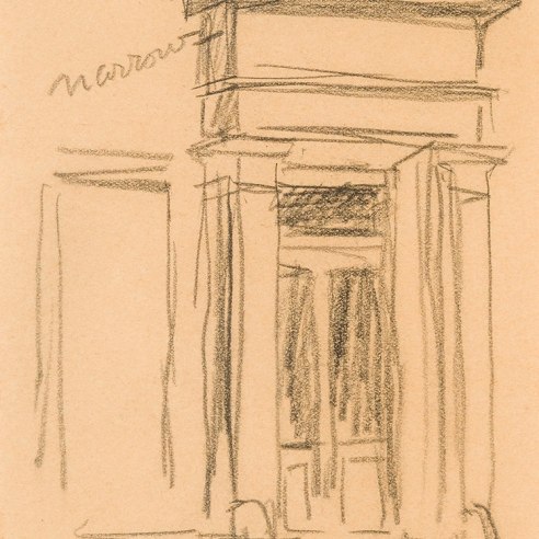 EDWARD HOPPER (1882–1967), "Entrance to a Brownstone," about 1940s–50s. Charcoal on paper, 7 1/4 x 4 1/2 in. (detail).