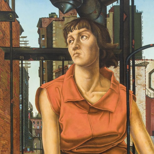  JULES KIRSCHENBAUM (1930–2000), "Without the Hope of Dreams," 1953. Oil on canvas, 84 1/8 x 36 1/8 in. (detail).