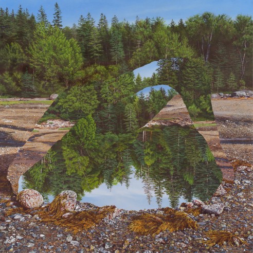 A landscape by Colin Hunt showing rocks and trees