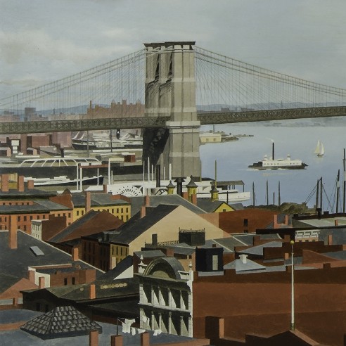 THOMAS FRANSIOLI (1906–1997), "The Brooklyn Bridge in 1892," 1965. Oil on canvas, 36 1/2 x 48 1/4 in. (detail).