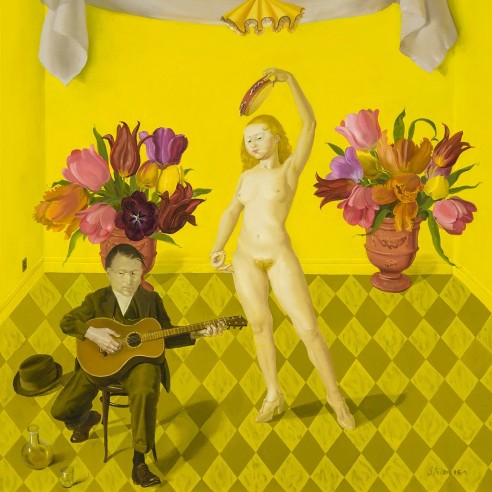 HONORÉ SHARRER (1920–2009), "Painted Smiles," 1988. Oil on linen, 17 x 15 in. (detail).