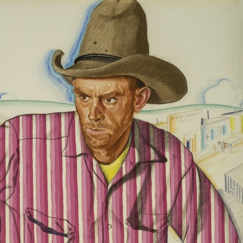 FRITZ WILHELM WINOLD REISS (1886–1953), “'Montana Red'” Shy, about 1931. Pastel on Whatman board, 39 x 26 in. (detail).