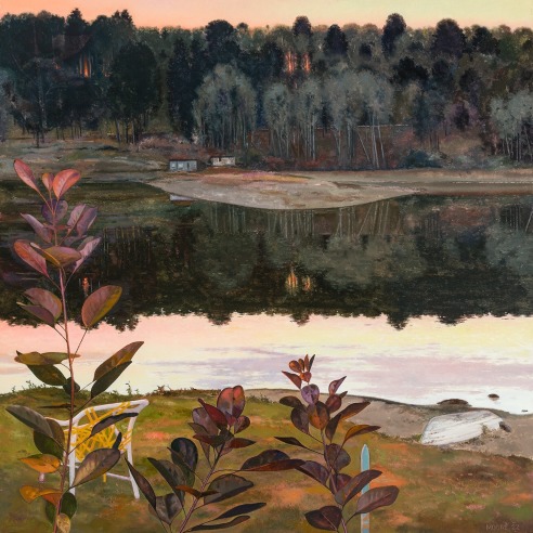 John Moore (b. 1941), "Stillwater," 2022. Oil on canvas, 46 x 46 in. (detail).