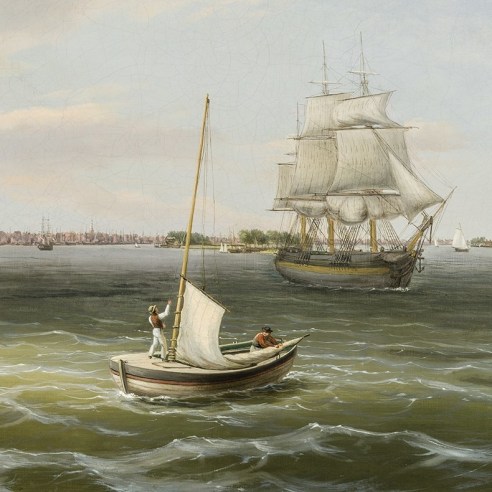 THOMAS BIRCH (1779–1851), "View of Philadelphia Harbor," about 1835–40. Oil on canvas, 20 x 30 1/4 in. (detail).