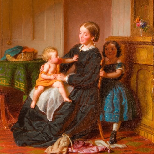 SEYMOUR JOSEPH GUY (1824–1910), "Peek-a-Boo." Oil on canvas, 12 x 15 1/8 in. (detail).