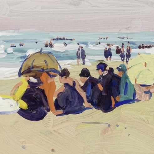 JANE PETERSON (1876–1965), "Beach Scene," about 1915. Gouache on paper, 9 x 12 in. (detail).