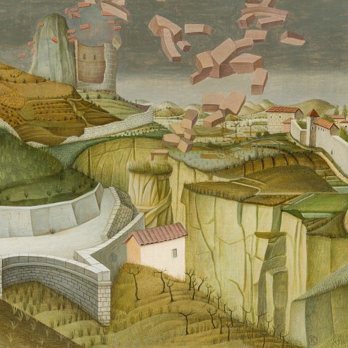 JULES KIRSCHENBAUM (1930–2000), "Destruction of Babel," 1956. Tempera on canvas on Masonite, 15 x 24 in. (detail).