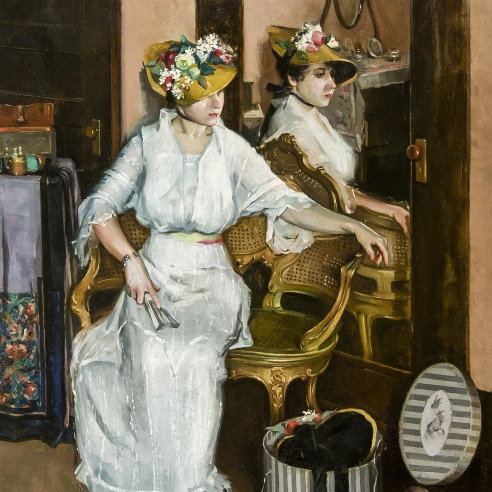 MAURICE MOLARSKY (1885–1950), "Reflections," 1914. Oil on canvas, 54 x 42 in. (detail).