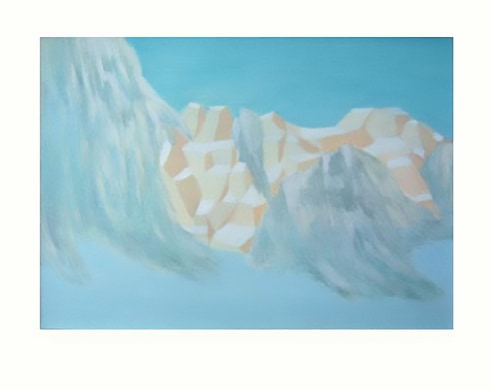 Individual view of snowy mountain landscape, painting 