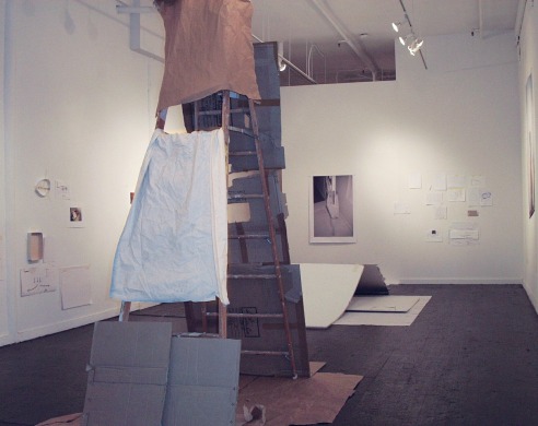 Installation of ladder covered in cardboard